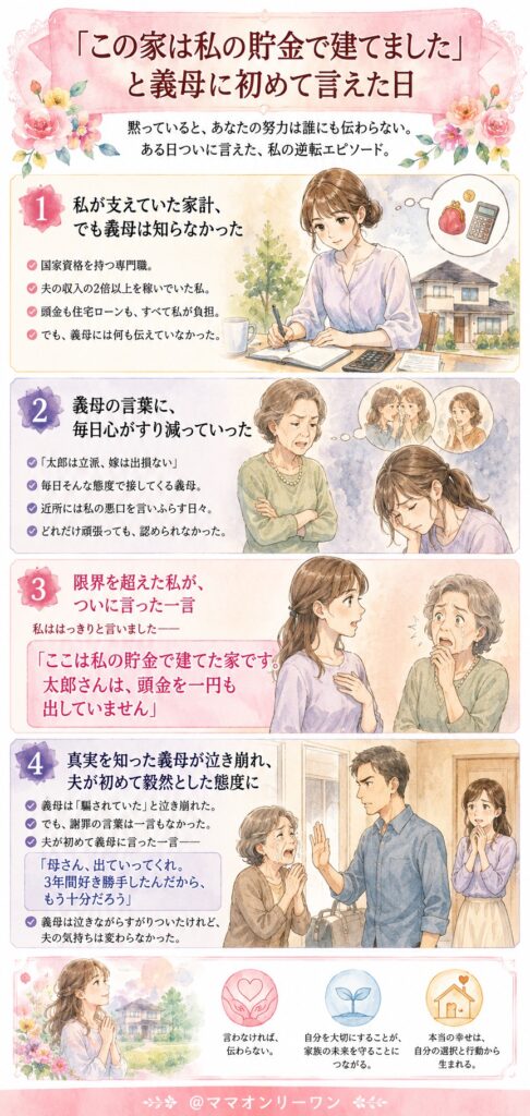 「この家は私の貯金で建てました」と義母に初めて言えた日
