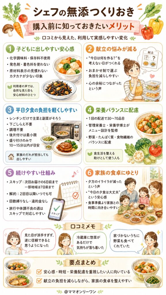 シェフの無添つくりおき 購入前に知っておきたいメリット|利用して実感できる変化