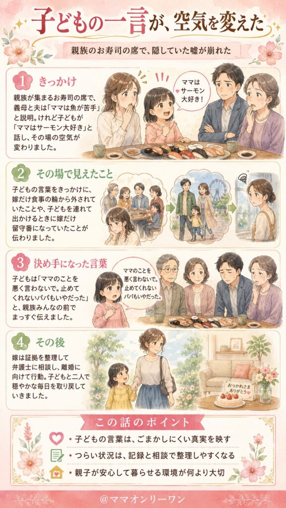 親族のお寿司の席で、義母と夫の本性が全員の前でバレた