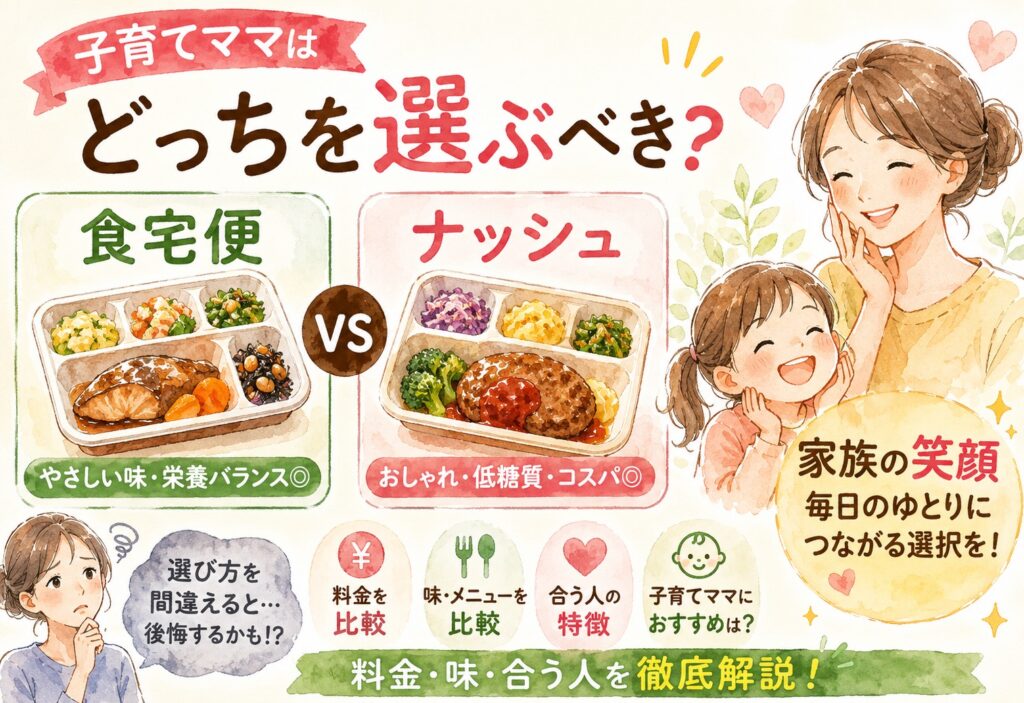 食宅便とナッシュを比較｜料金・味・合う人を徹底解説！子育てママはどっちを選ぶべき？