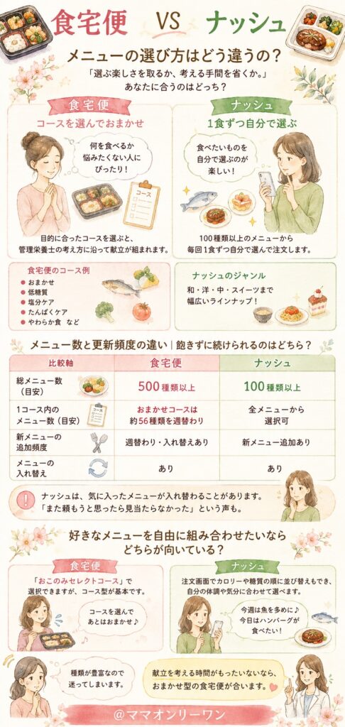 食宅便とナッシュ メニューの選び方はどう違うの？