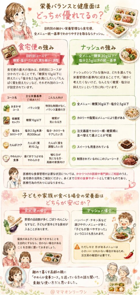 食宅便とナッシュ 栄養バランスと健康面はどっちが優れてるの？