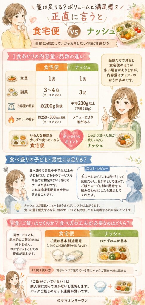 食宅便とナッシュ 量は足りる？ボリュームと満足感を正直に言うと