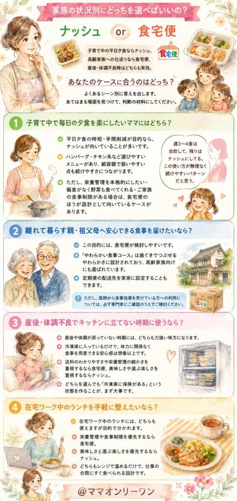 食宅便とナッシュ 家族の状況別にどっちを選べばいいの？