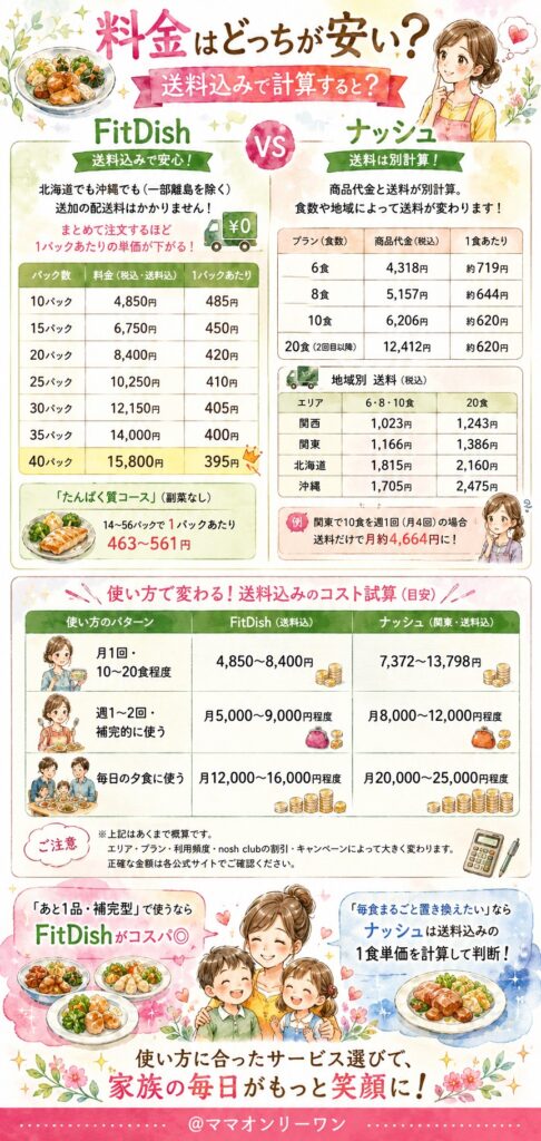 FitDish (フィットディッシュ)とナッシュ 料金はどっちが安い？送料込みで計算すると？