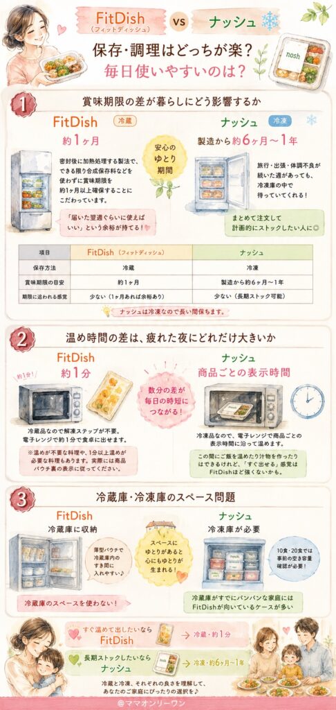 FitDish (フィットディッシュ)とナッシュ保存・調理はどっちが楽？毎日使いやすいのは？