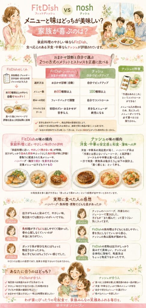 FitDish (フィットディッシュ)とナッシュメニューと味はどっちが美味しい？家族が喜ぶのは？