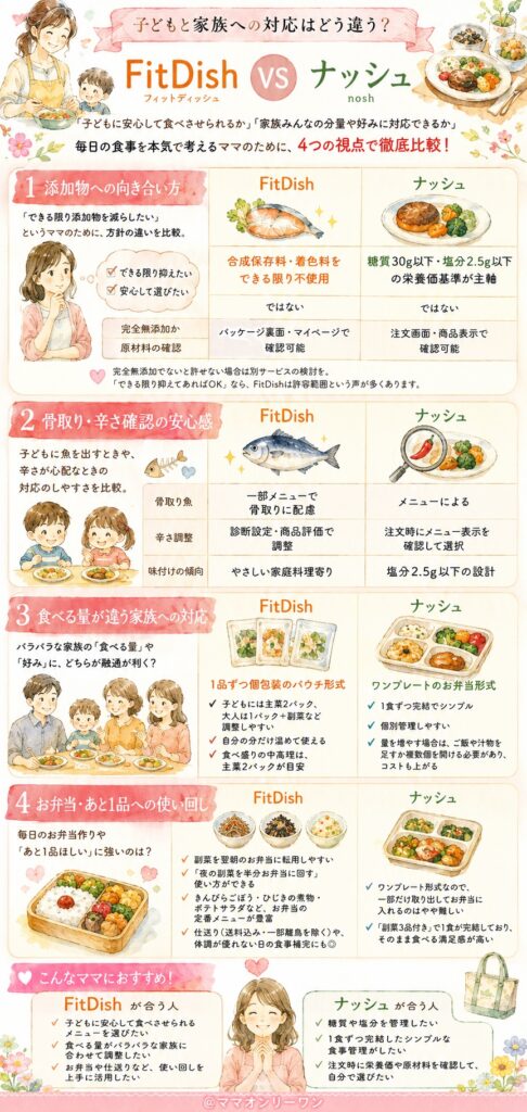 FitDish (フィットディッシュ)とナッシュ子どもと家族への対応はどう違う？