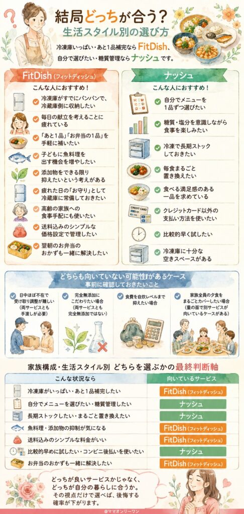 FitDish (フィットディッシュ)とナッシュ結局どっちが合う？生活スタイル別の選び方