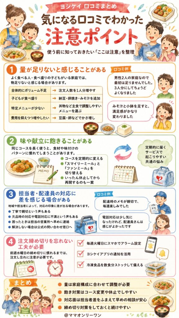 ヨシケイ 気になる口コミが集まった「ここは注意」という声
