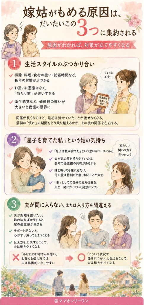 嫁姑がもめる原因は、だいたいこの3つに集約される