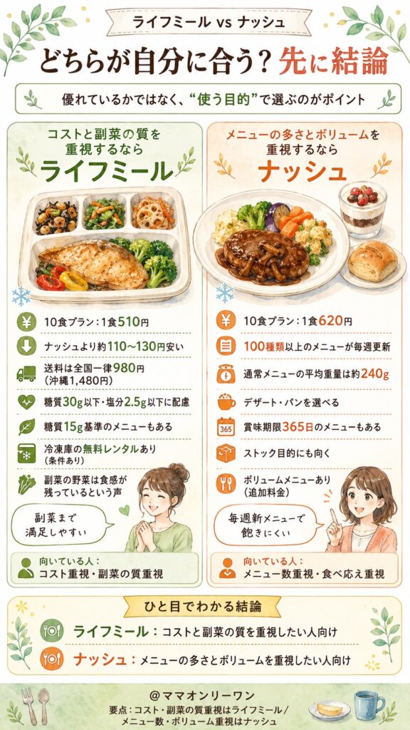 ライフミールとナッシュ、どちらが自分に合う？先に結論をお伝えします