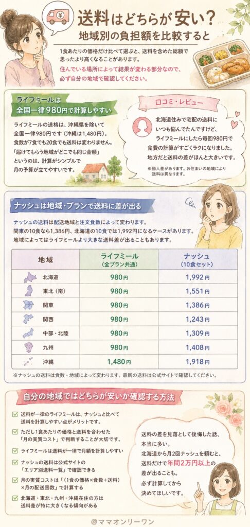 ライフミールとナッシュ 送料はどちらが安い？地域別の負担額を比較すると