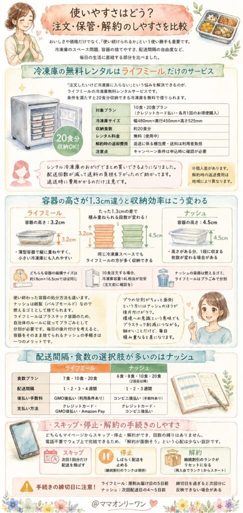ライフミールとナッシュ 使いやすさはどう？注文・保管・解約のしやすさを比較