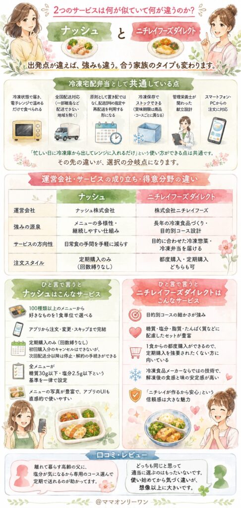 ナッシュとニチレイフーズダイレクト2つのサービスは何が似ていて何が違うのか？