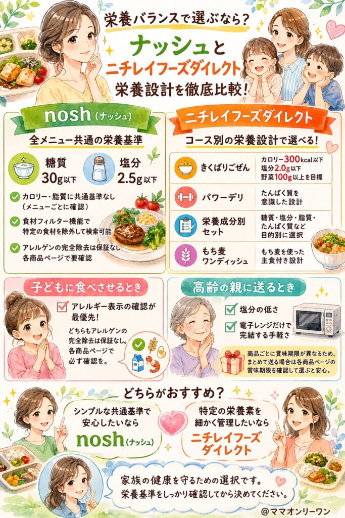 ナッシュとニチレイフーズダイレクト【栄養バランス】家族の健康を守れる設計になっている？