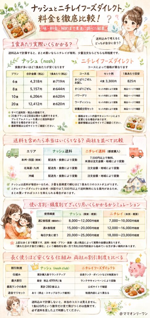 ナッシュとニチレイフーズダイレクト【料金】1食あたり実際いくらかかる？