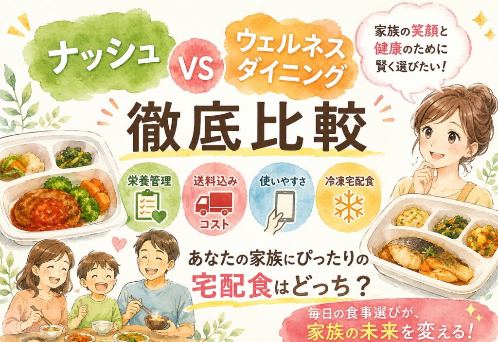 ナッシュとウェルネスダイニングを比較｜栄養管理・送料込みコスト・使いやすさで選ぶ冷凍宅配食