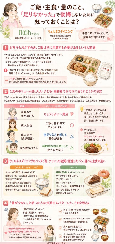 ナッシュとウェルネスダイニング ご飯・主食・量のこと、「足りなかった」で後悔しないために知っておくことは?
