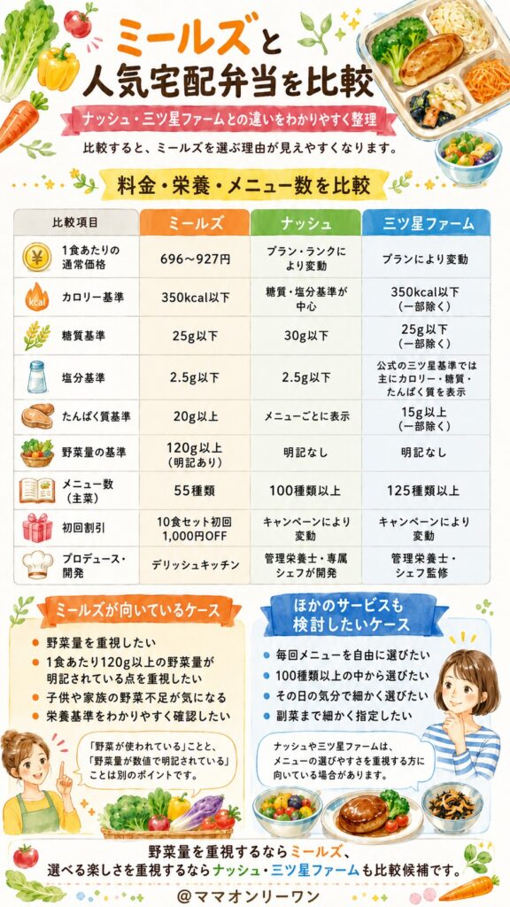 デリッシュキッチンのミールズ（Meals） と他の人気宅配弁当を比較して自分に合うものを選ぶ