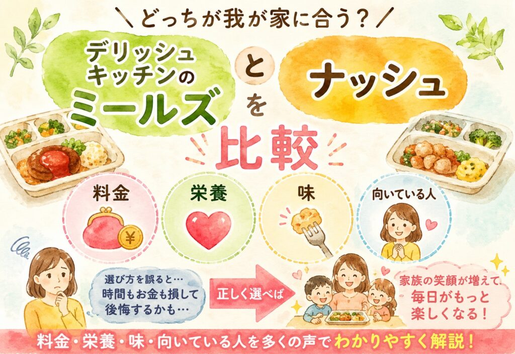 デリッシュキッチンのミールズとナッシュを比較｜料金・栄養・味と向いている人を多くの声でわかりやすく解説