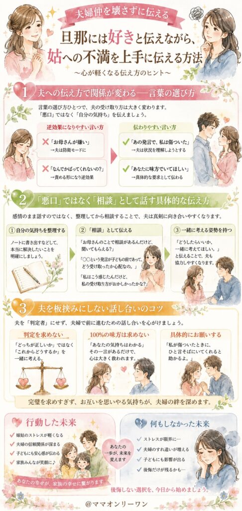 旦那には好きと伝えながら、姑への不満を上手に伝える方法
