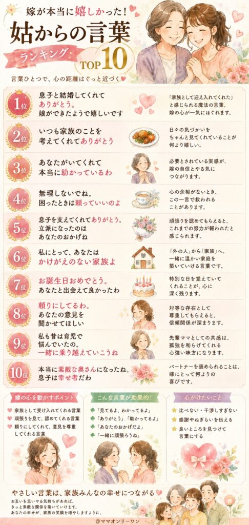 嫁が本当に嬉しかった!姑からの言葉ランキングTOP10