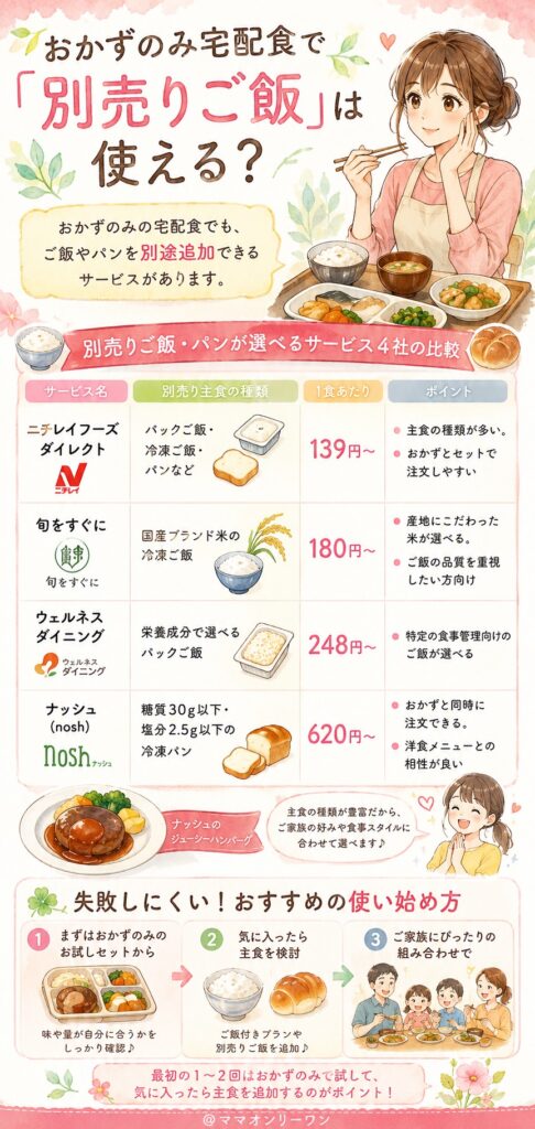 おかずのみ宅配食で「別売りご飯」は使える？