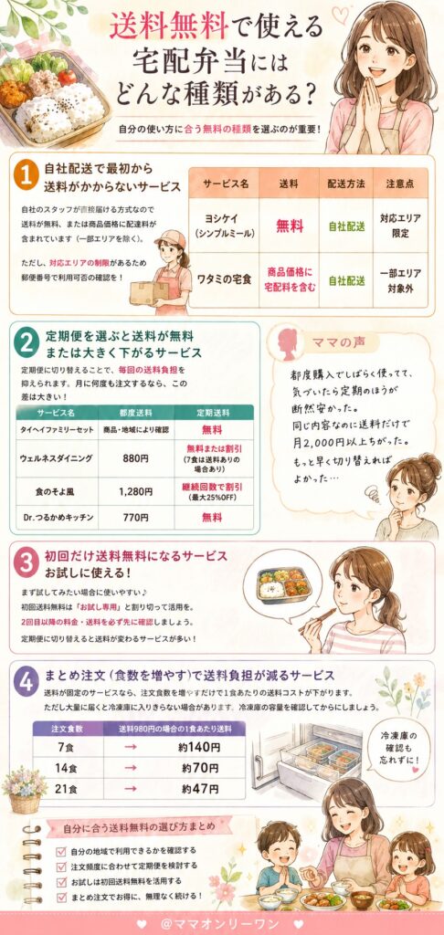 送料無料で使える宅配弁当にはどんな種類がある？