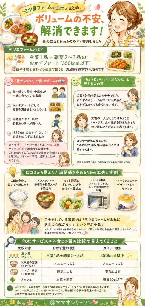 三ツ星ファーム 「ボリューム」への不満はどこから来るのか｜量の口コミを整理する