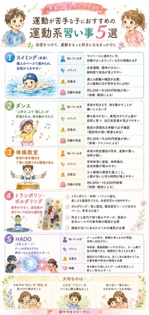 運動が苦手な子供におすすめの習い事【運動系5選】