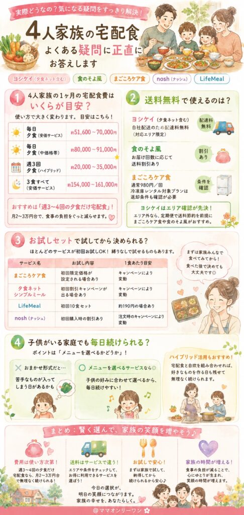 4人家族の宅配食に関して、よく出てくる疑問は？