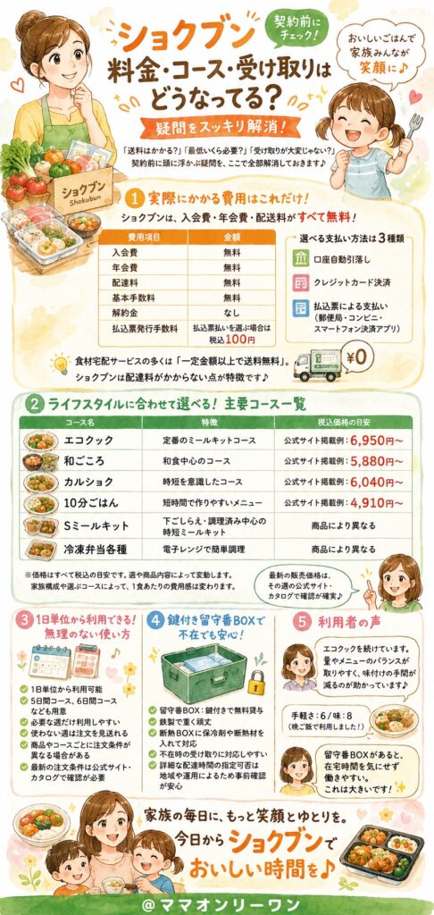 ショクブン 料金・コース・受け取りはどうなってる?契約前に確認すべきことは?