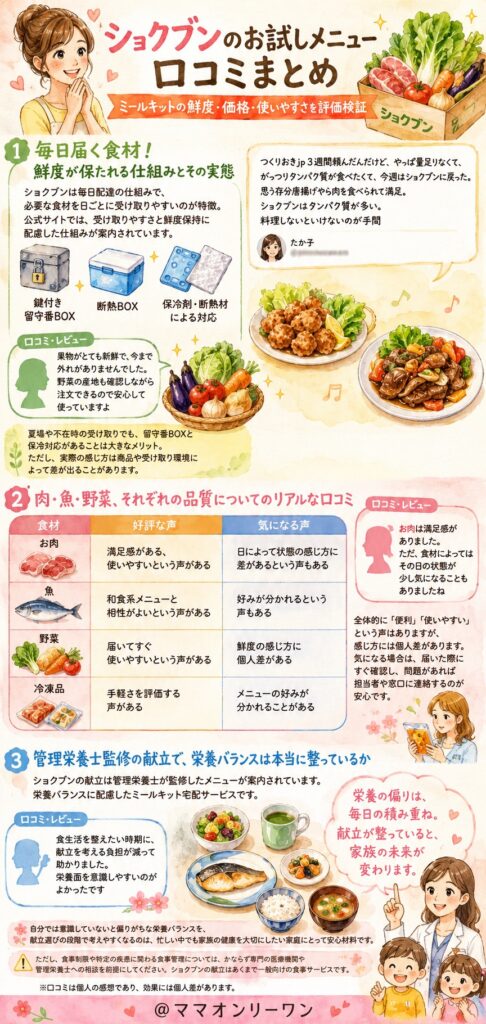 ショクブン 鮮度や食材の品質は実際どう?正直な評価は?