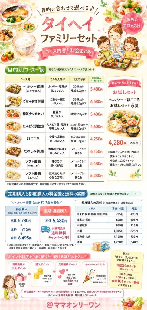 タイヘイファミリーセット　コース内容と料金を整理する