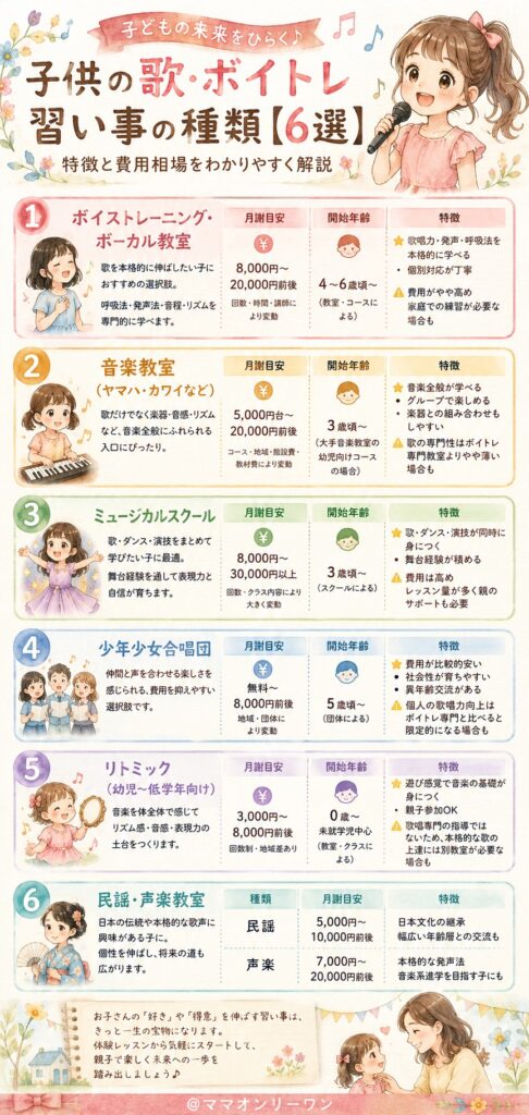 子供の歌・ボイトレ習い事の種類【6選】費用相場つき