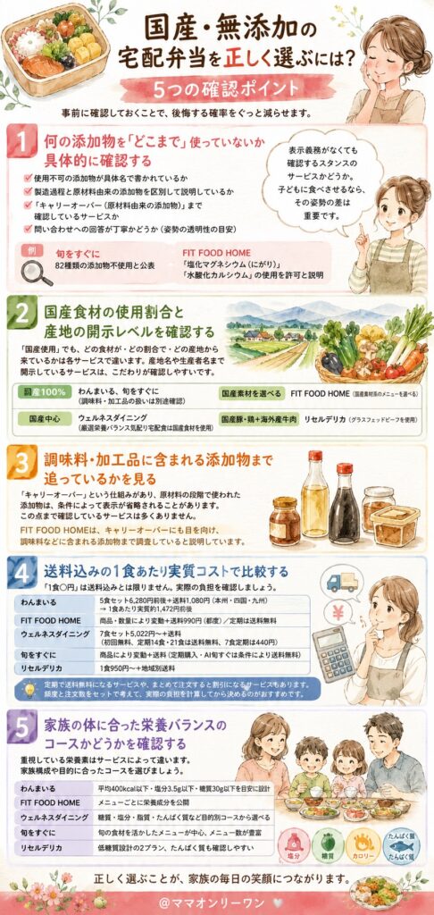 国産・無添加の宅配弁当を正しく選ぶには？5つの確認ポイントとは
