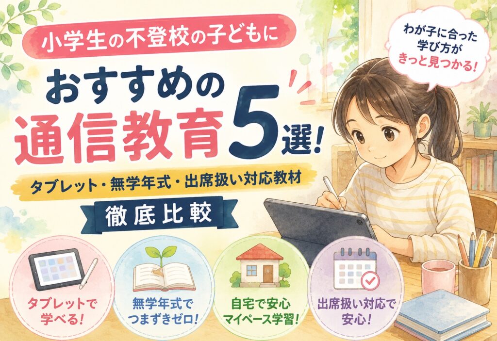 小学生の不登校の子どもにおすすめの通信教育5選！タブレット・無学年式・出席扱い対応教材を徹底比較