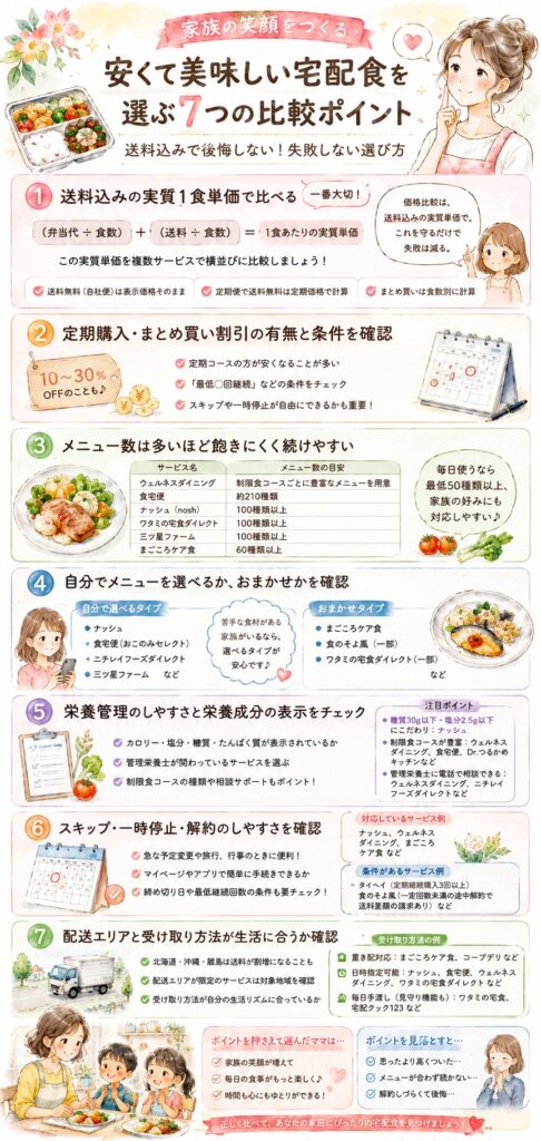 安くて美味しい宅配食を選ぶには、どこを比較すればいいですか?