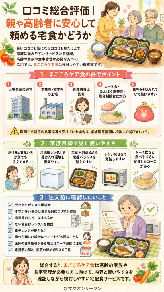 まごころケア食 口コミ総合評価|親や高齢者に安心して頼める宅食かどうか