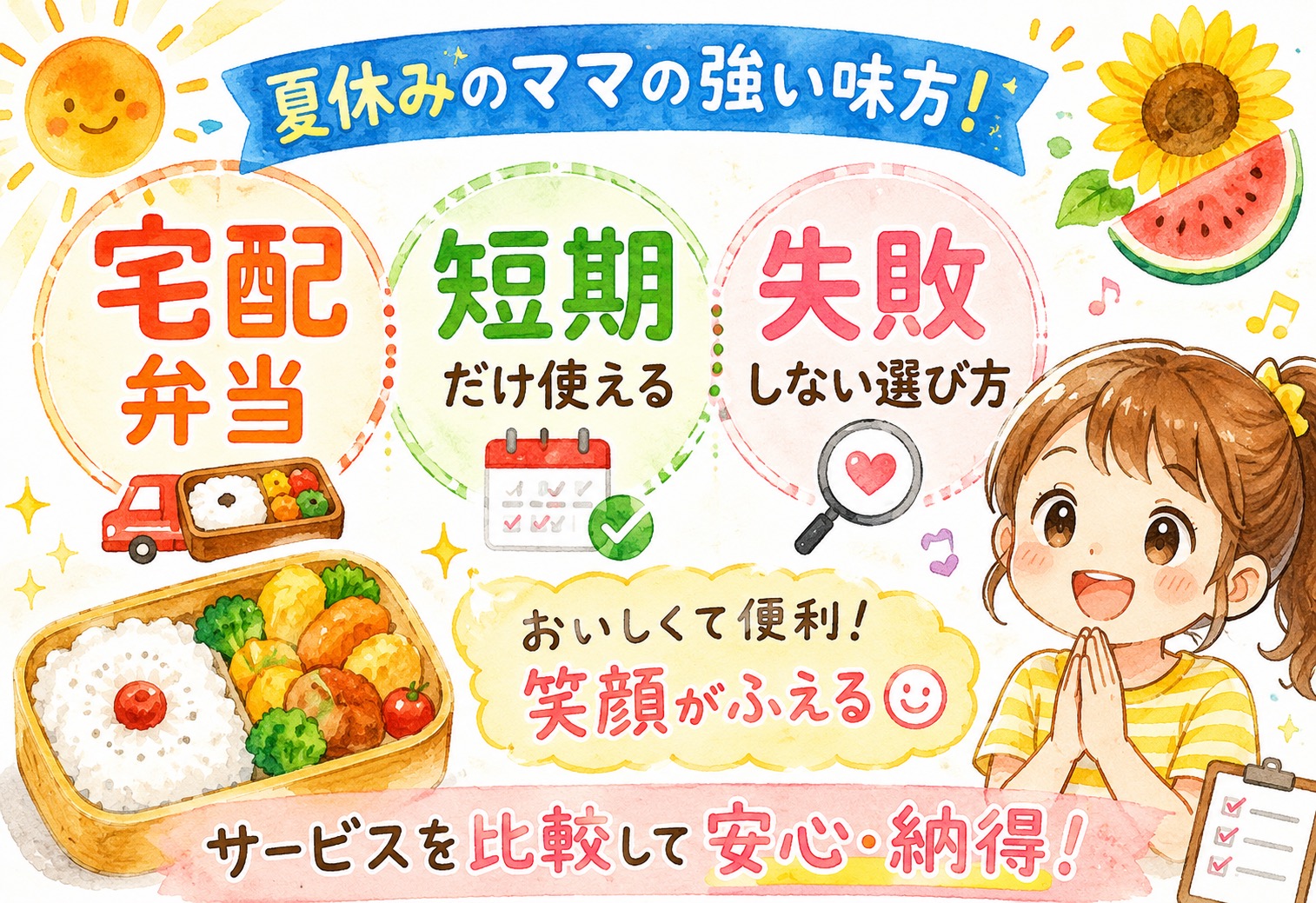 夏休みの子供向け宅配弁当は助かる?短期だけ使える選び方と失敗しないサービス比較【ママ目線】