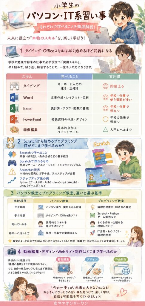 それぞれの習い事で、具体的に何が学べるのか