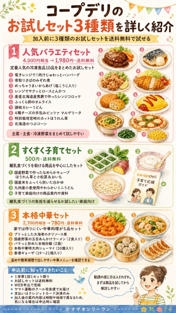 コープデリのお試しセット3種類を詳しく紹介