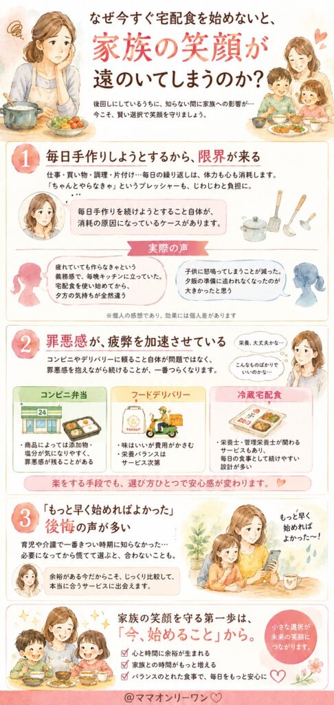 なぜ今すぐ宅配食を始めないと、家族の笑顔が遠のいてしまうのか?