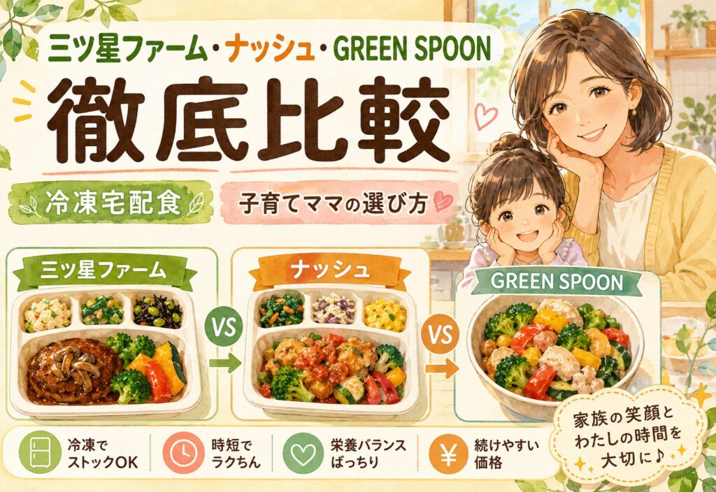 三ツ星ファーム・ナッシュ・GREEN SPOONを徹底比較｜子育てママが本音で語る冷凍宅配食の選び方