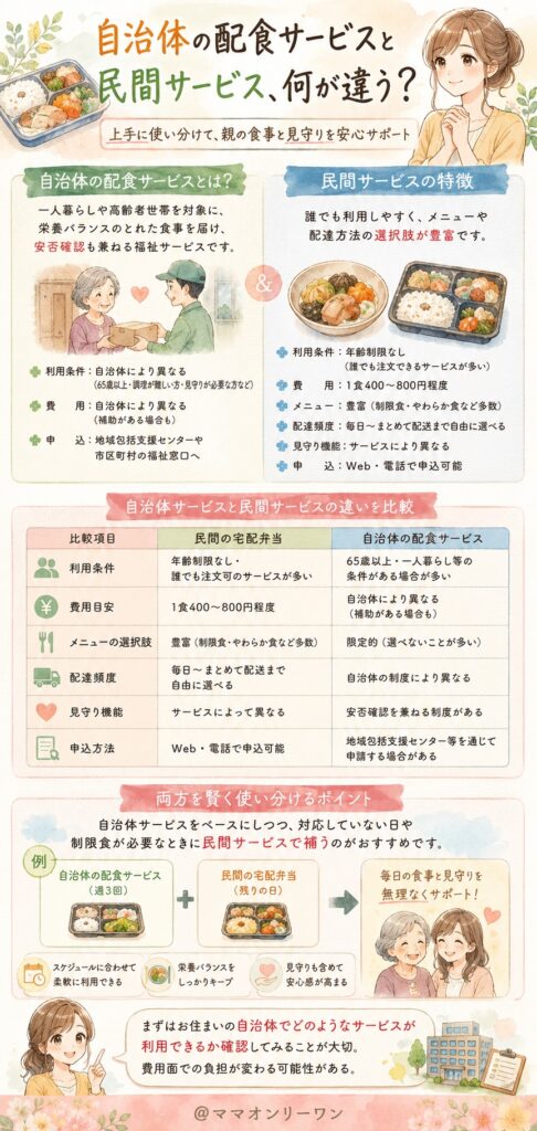 自治体の配食サービスと民間サービス、何が違う？