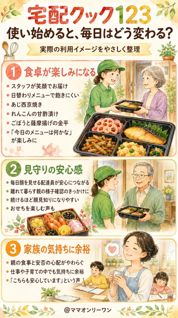 宅配クック123 実際に利用し始めるとどんな毎日になるか、想像してみよう