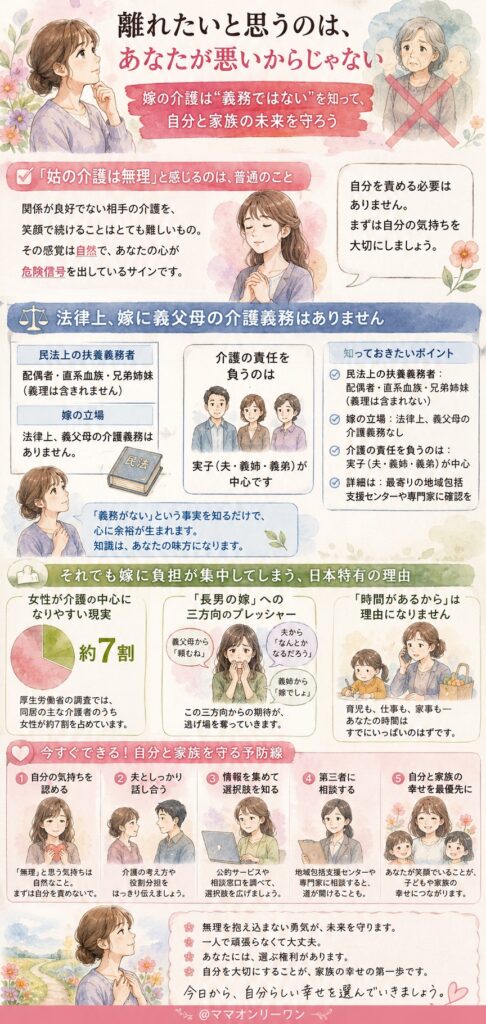 「姑の介護は無理」と感じるのは、普通のことです。