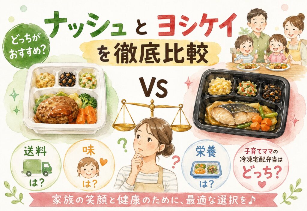 ナッシュとヨシケイを徹底比較｜送料・味・栄養で選ぶ、子育てママの冷凍宅配弁当はどっち