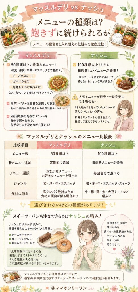マッスルデリとナッシュ メニューの種類は?飽きずに続けられるか
